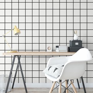 Papel de Parede Quadriculado Preto e Branco Vinilico Lavável+ Cola Inclusa