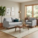 Ver imagem 1 de Kit Petiz Sofá 2 Lugares + Poltrona Orgânica Bouclé Cinza Living Sala Recepção