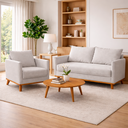 Ver imagem 2 de Kit Petiz Sofá 2 Lugares + Poltrona Orgânica Bouclé Cinza Living Sala Recepção