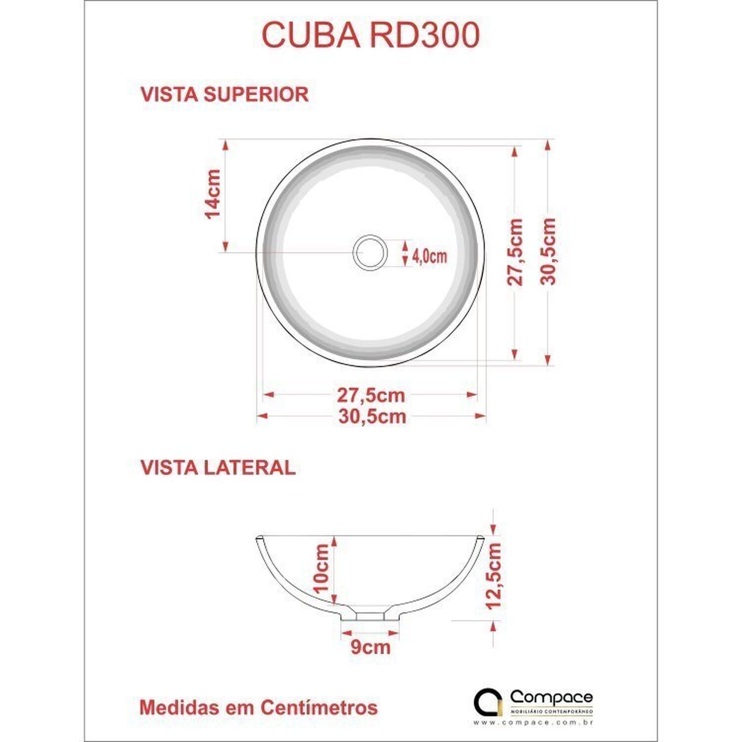 Kit 3 Cubas de Apoio para Banheiro R30w Redonda Compace - 3
