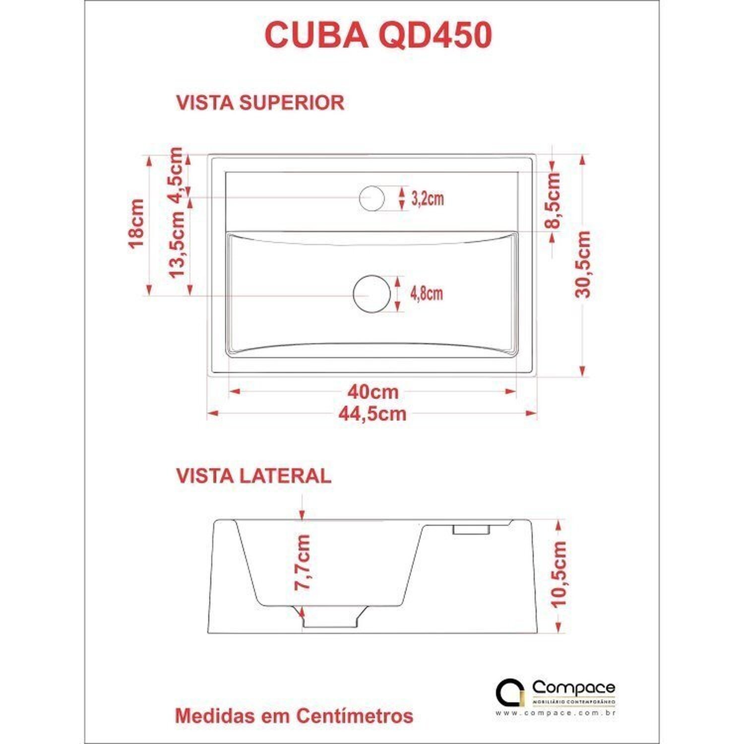 Kit 3 Cubas de Apoio para Banheiro Q45w Retangular Compace - 3