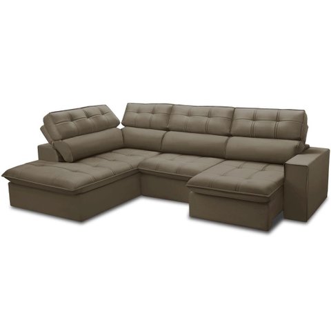 Sofá 4 Lugares Retrátil Reclinável Chaise Esquerdo 288cm Solin F04 Veludo Marrom Claro - Lyam Decor