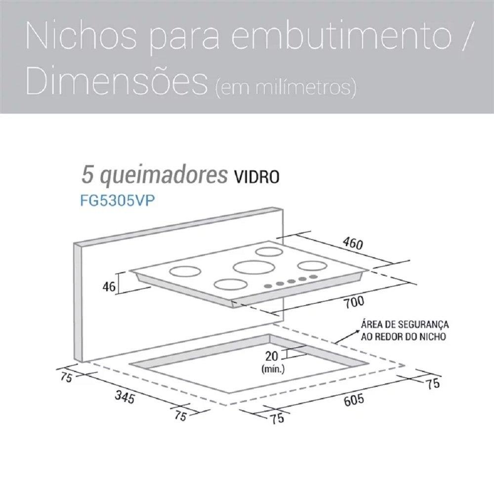 Cooktop a Gás Suggar 5 Queimadores Vidro Preto Bivolt - 2