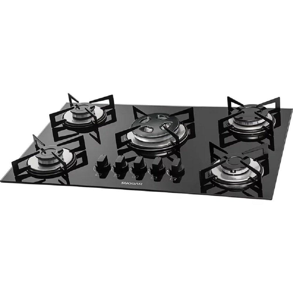 Cooktop a Gás Suggar 5 Queimadores Vidro Preto Bivolt - 1