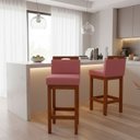 Ver imagem 1 de Kit 2 Banqueta Alta de Madeira Aurora Balcão Cozinha Bistro com Encosto Suede Rosa