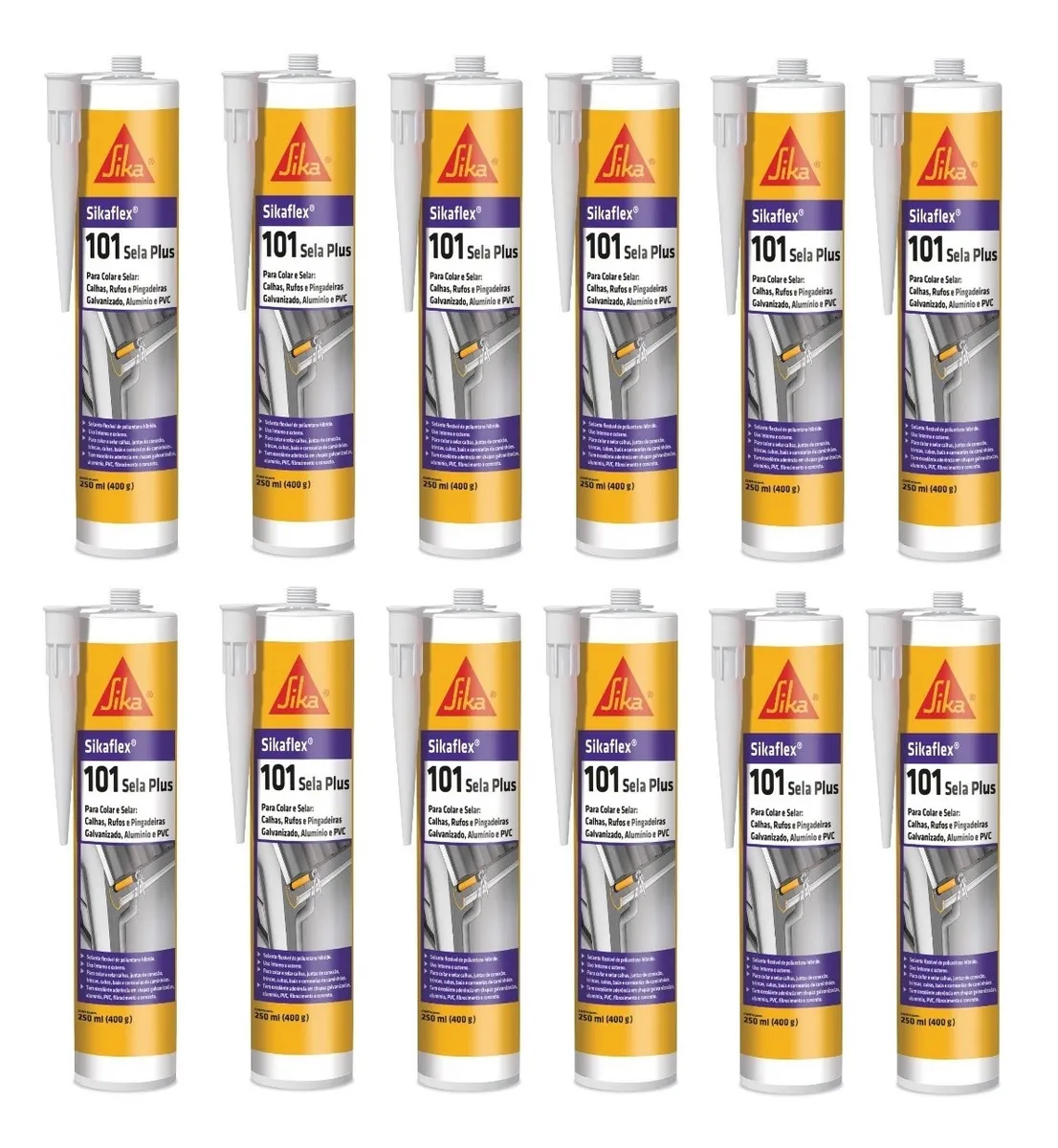 KIT 12 SIKAFLEX 101 SELA PLUS BRANCO 250ML SELANTE PU SIKA | MadeiraMadeira