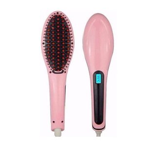 Escova Alisadora Mágica Efeito Chapinha Cabelos Hair Eletrica 230º Lcd Rosa