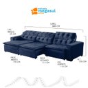Ver imagem 3 de Sofá Retrátil Reclinável 8 Lugares 380cm com Pillow Veludo Azul Alasca Megasul