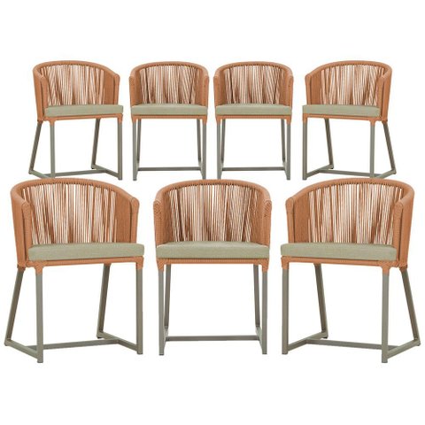 7 Cadeiras de Jantar Área Noronha em Alumínio com Pintura Fendi Corda Náutica Estofado 7 Trama Origi