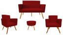 Ver imagem 1 de Kit Namoradeira + 2 Poltronas Decorativa Nina + Puff Redondo Suede Vermelho Pés Madeira Ms Decor