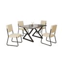 Ver imagem 2 de Conjunto Sala de Jantar Mesa 120x90cm Base Império Tampo MDF Laca com Vidro Napoli Preto/Creme