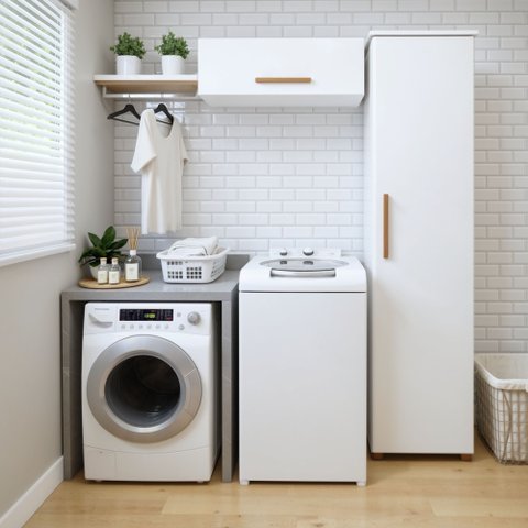 Lavanderia Modulada 1 Armário Multiuso e Armário Aéreo Bauru