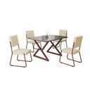 Ver imagem 2 de Conjunto Sala de Jantar Mesa 120x90cm Base Império Tampo MDF Laca com Vidro Napoli Marrom/Creme