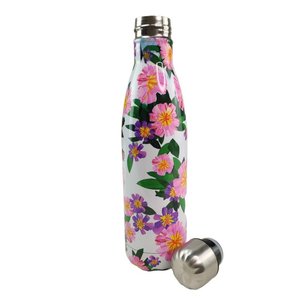Garrafa Termica Estampada Flores Inox 500ml Floral Florido Dia a Dia Treino Caminhada Academia Traba