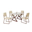 Ver imagem 2 de Conjunto Sala de Jantar Mesa 120x90cm Base Império Tampo MDF Laca com Vidro Napoli Marrom/Creme