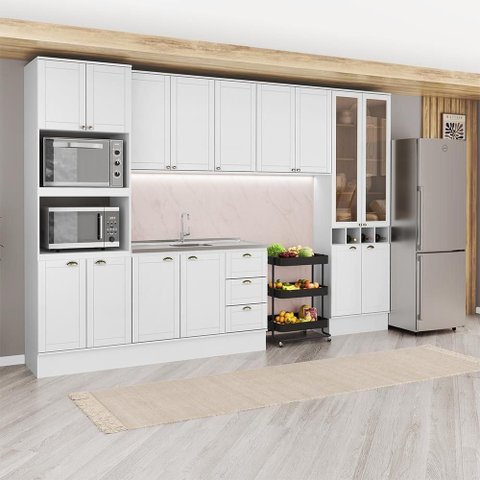Cozinha Completa Milla Plano 15 Portas 3 Gavetas MDF Branco Móveis Carraro