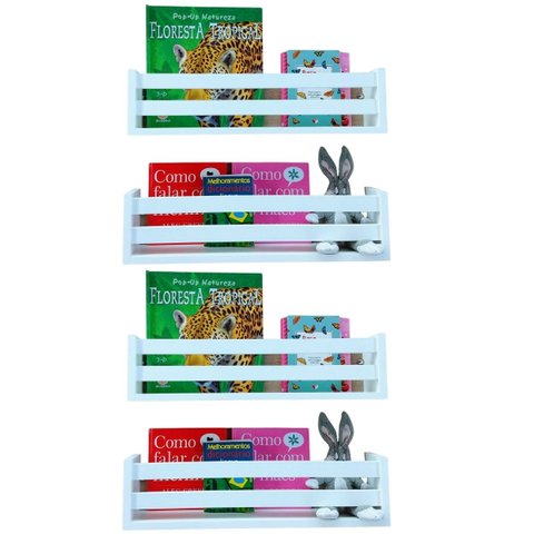 Kit 4 Prateleiras Organizadoras de Livros de Criança Nicho Revisteiro de Parede Infantil Estante de