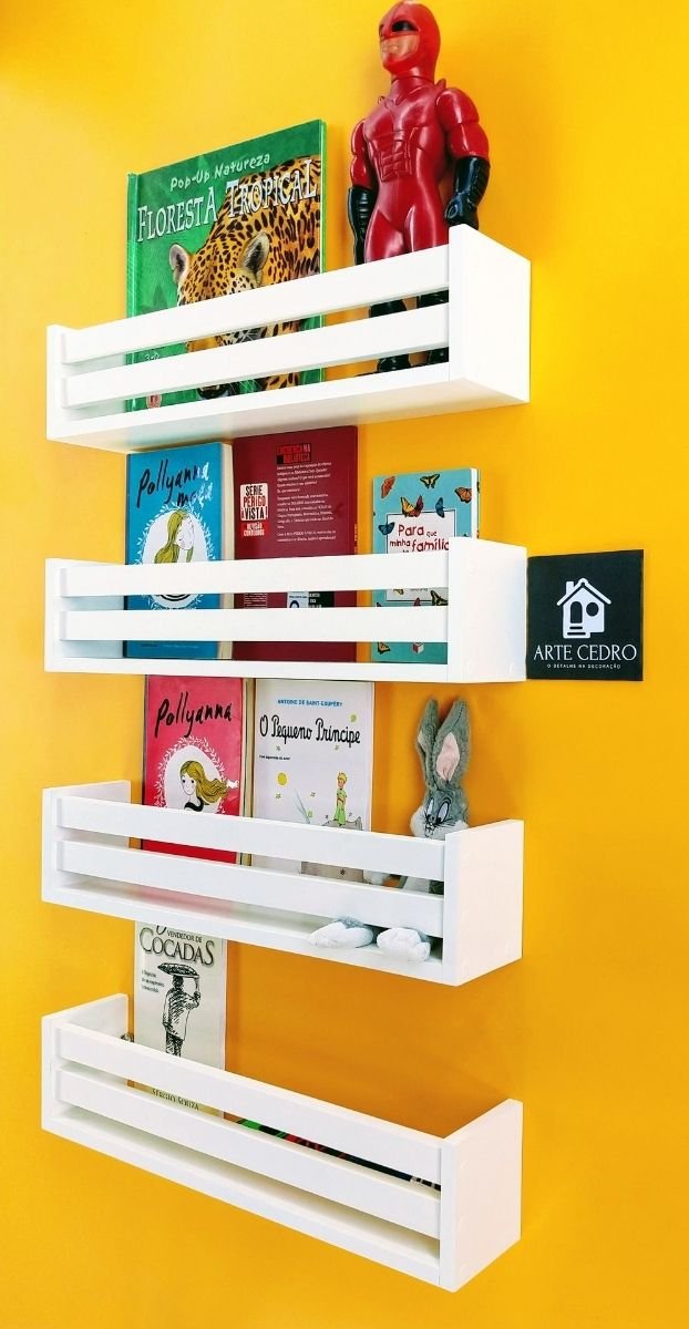 Kit 4 Prateleiras Organizadoras de Livros de Criança Nicho Revisteiro de Parede Infantil Estante de  - 2