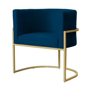 Poltrona Luana Veludo Azul Marinho Base Metálica Dourada - Belliv Decor