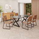 Ver imagem 1 de Conjunto Sala de Jantar Mesa 160x90cm Base Império Tampo MDF Laca com Vidro Napoli Preto/Marrom