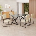 Ver imagem 1 de Conjunto Sala de Jantar Mesa 160x90cm Base Império Tampo MDF Laca com Vidro Napoli Preto/Creme