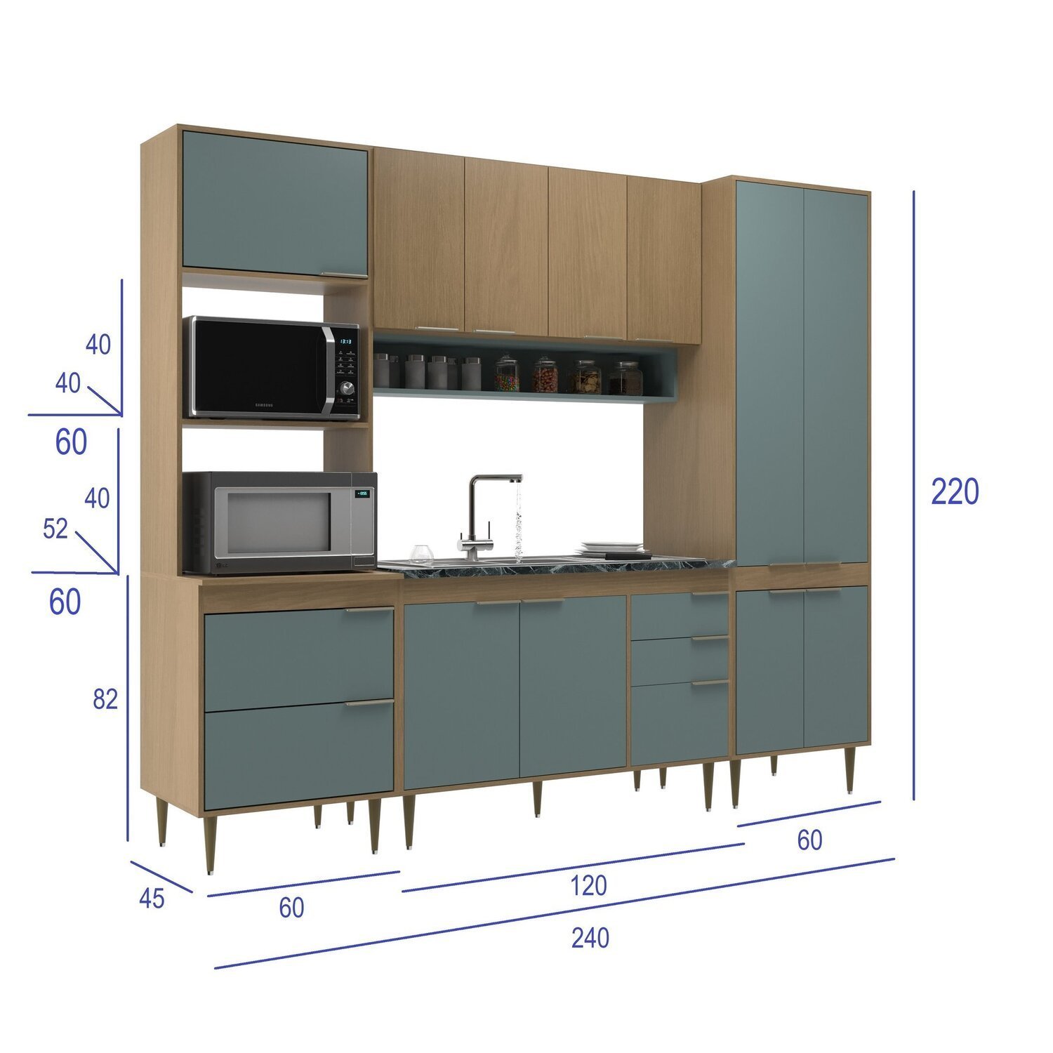 Cozinha Armário Modulado 4 Peças 240 Cm Comprimento Ágata - 3