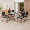 Ver imagem 1 de Conjunto Sala de Jantar Mesa 160x90cm Base Império Tampo MDF Laca com Vidro Napoli Marrom/Preto