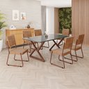 Ver imagem 1 de Conjunto Sala de Jantar Mesa 160x90cm Base Império Tampo MDF Laca com Vidro Napoli Marrom