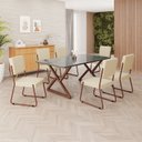 Ver imagem 1 de Conjunto Sala de Jantar Mesa 160x90cm Base Império Tampo MDF Laca com Vidro Napoli Marrom/Creme