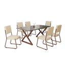 Ver imagem 2 de Conjunto Sala de Jantar Mesa 160x90cm Base Império Tampo MDF Laca com Vidro Napoli Marrom/Creme