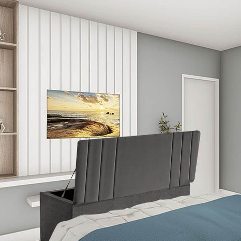 Calçadeira Baú Recamier Estofada Cama de Solteiro 100cm Grécia Suede Cinza Escuro- Mabe Magazine
