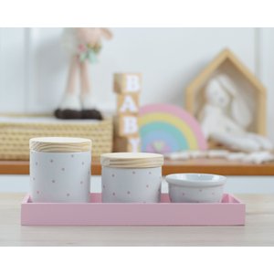Kit Higiene Pequeno Madeira Bebê Menina Rosa Póa K019