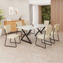 Ver imagem 1 de Conjunto Sala de Jantar Mesa 160x90cm Base Império Tampo MDF Laca com Vidro Napoli Preto/Creme
