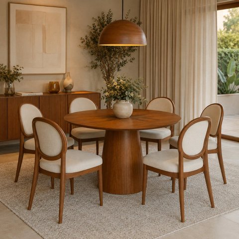 Mesa de Jantar Redonda Austrália Madeira Nozes 1.40m