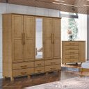 Ver imagem 1 de Conjunto Quarto: Guarda-roupa 5 Portas, Cômoda Sapateira 5 Gavetas Freijó Ouro Madeira Pinus - Fines