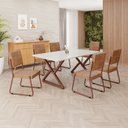 Ver imagem 1 de Conjunto Sala de Jantar Mesa 160x90cm Base Império Tampo Mdf Laca com Vidro Napoli