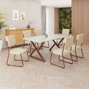 Ver imagem 1 de Conjunto Sala de Jantar Mesa 160x90cm Base Império Tampo MDF Laca com Vidro Napoli Marrom/Creme