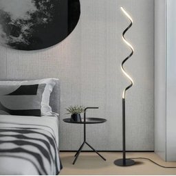 Luminária Chão Moderna Luxo Slim Coluna Metálica + Perfil Espiral Led Integrado - 1,40m - Preto - 5