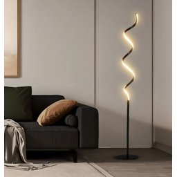 Luminária Chão Moderna Luxo Slim Coluna Metálica + Perfil Espiral Led Integrado - 1,40m - Preto - 6