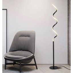 Luminária Chão Moderna Luxo Slim Coluna Metálica + Perfil Espiral Led Integrado - 1,40m - Preto - 1