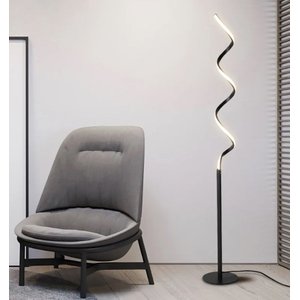Luminária Chão Moderna Luxo Slim Coluna Metálica + Perfil Espiral Led Integrado - 1,40m - Preto