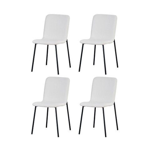 Kit 4 Cadeiras Celeste Rivatti 43 Cm (largura) em Bouclé Off White e Base em Aço Preto Pintada À