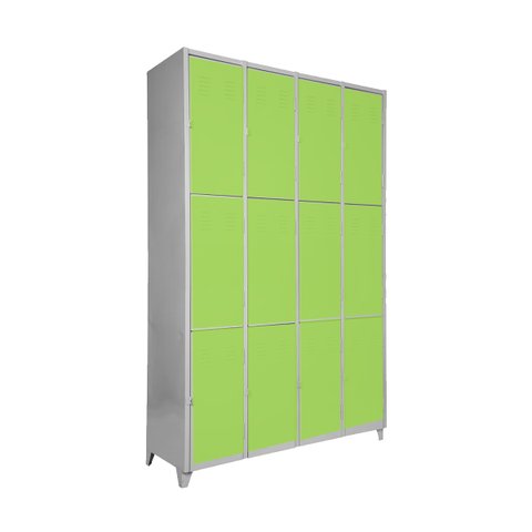 Armário Roupeiro Locker de Aço 12 Portas Vestiário Verde com Chave