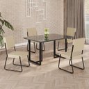 Ver imagem 1 de Conjunto Sala de Jantar Mesa 120x90cm Base Lunna Tampo MDF Laca com Vidro Napoli Preto/Creme