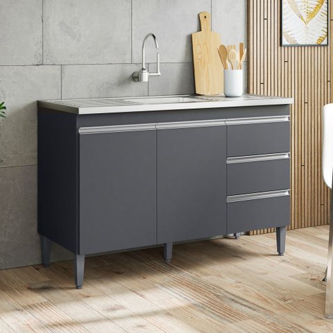 Balcão Gabinete Cozinha Andréia 120cm 2 Portas sem Tampo Mdp Cinza - Desk Design