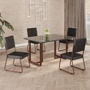 Ver imagem 1 de Conjunto Sala de Jantar Mesa 120x90cm Base Lunna Tampo MDF Laca com Vidro Napoli Marrom/Preto