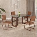Ver imagem 1 de Conjunto Sala de Jantar Mesa 120x90cm Base Lunna Tampo MDF Laca com Vidro Napoli Marrom