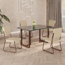 Ver imagem 1 de Conjunto Sala de Jantar Mesa 120x90cm Base Lunna Tampo MDF Laca com Vidro Napoli Marrom/Creme