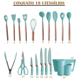 Kit 19 Utensílios Pequeno Cozinha Luxo Moderno Facas Tábua - 5