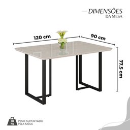Conjunto Sala de Jantar Mesa 120x90cm Base Lunna Tampo Mdf Laca com Vidro Napoli - 3